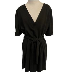 Zara Large Belted Dress-Solid Black V-Neck. size 14 or loose for size 12